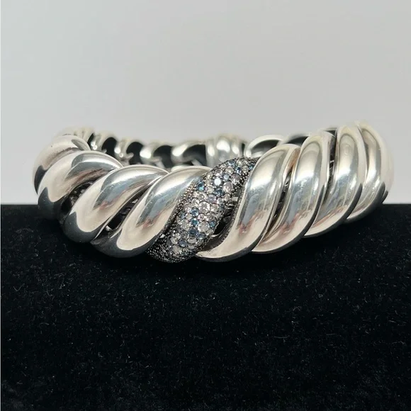 David Yurman Sculpted Hampton Cable Bracelet w/Diamonds, Sapphires & Tanzanites - Picture 2 of 10